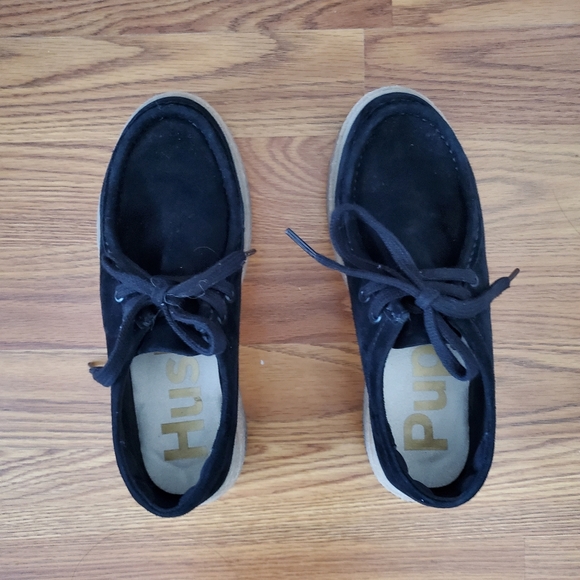 Hush Puppies Bridget Sneaker black suede platform shoes size 6W - Picture 2 of 9